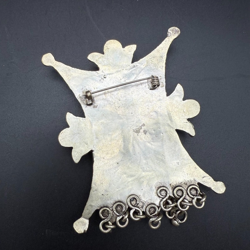 Vintage‎ Neusilber Filigree Brooch Pendant Tribal Design 4.5"x2.5" - Picture 3 of 5